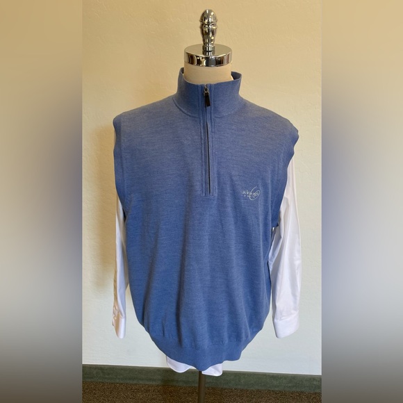 FAIRWAY & GREENE Whisper Rock CC Italian Merino 1/4 Zip Windvest in Blue XL $250 - Picture 4 of 8